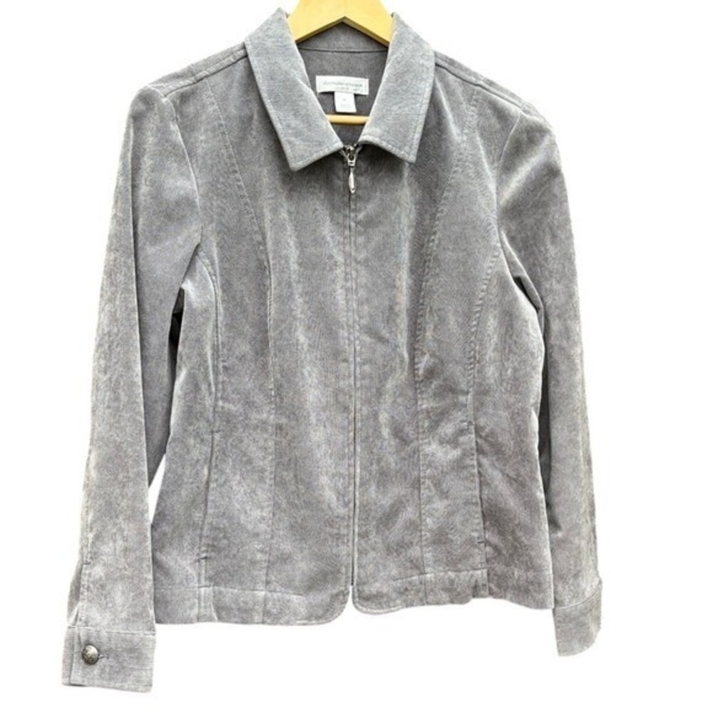 Christopher & Banks Women's SZ Medium Gray Mini Cord Velour Light Jacket Fall‎
